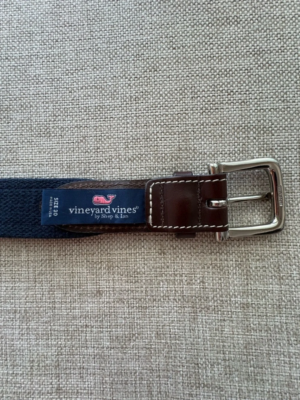 Vineyard Vines Leather & Canvas Club Belt – Pink Lemonade Print | Size 30